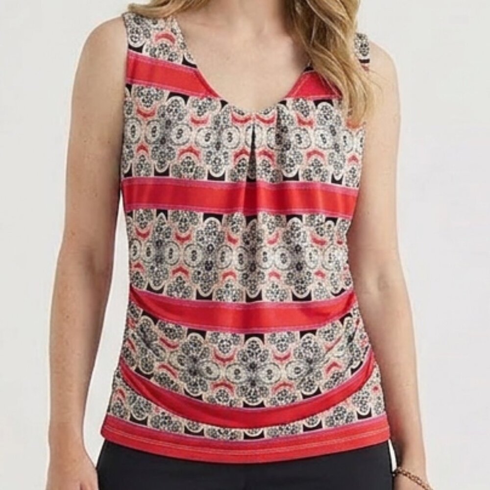 💥🚀💥 New York & Company Sleeveless Printed Top Size M Red Boho Stretch Blouse